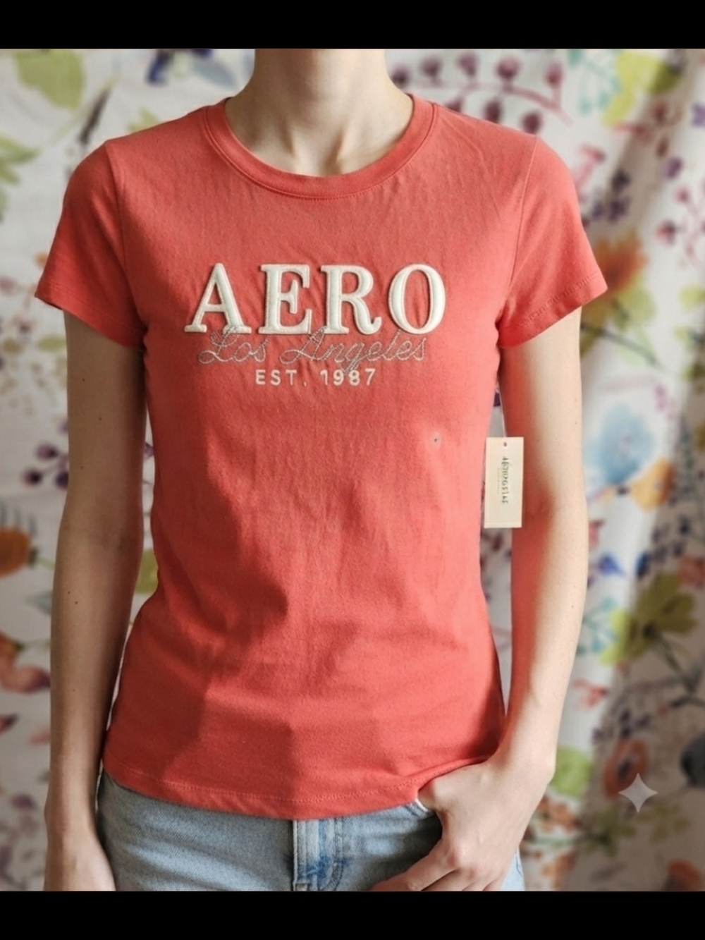 Aeropostale Coral Pink Logo Crew Tee Size Med.